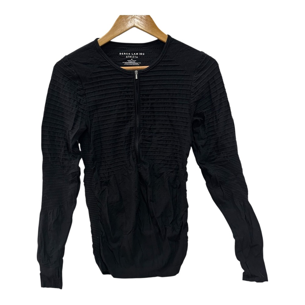 Derek Lam 10C Athleta Top Women's M Black Half Zip Ribbed Stretch